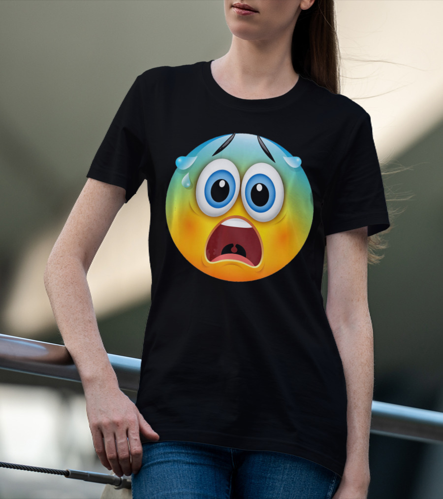 Scared Face Emoji Funny Novelty Sweat Emoji Face T-Shirt
