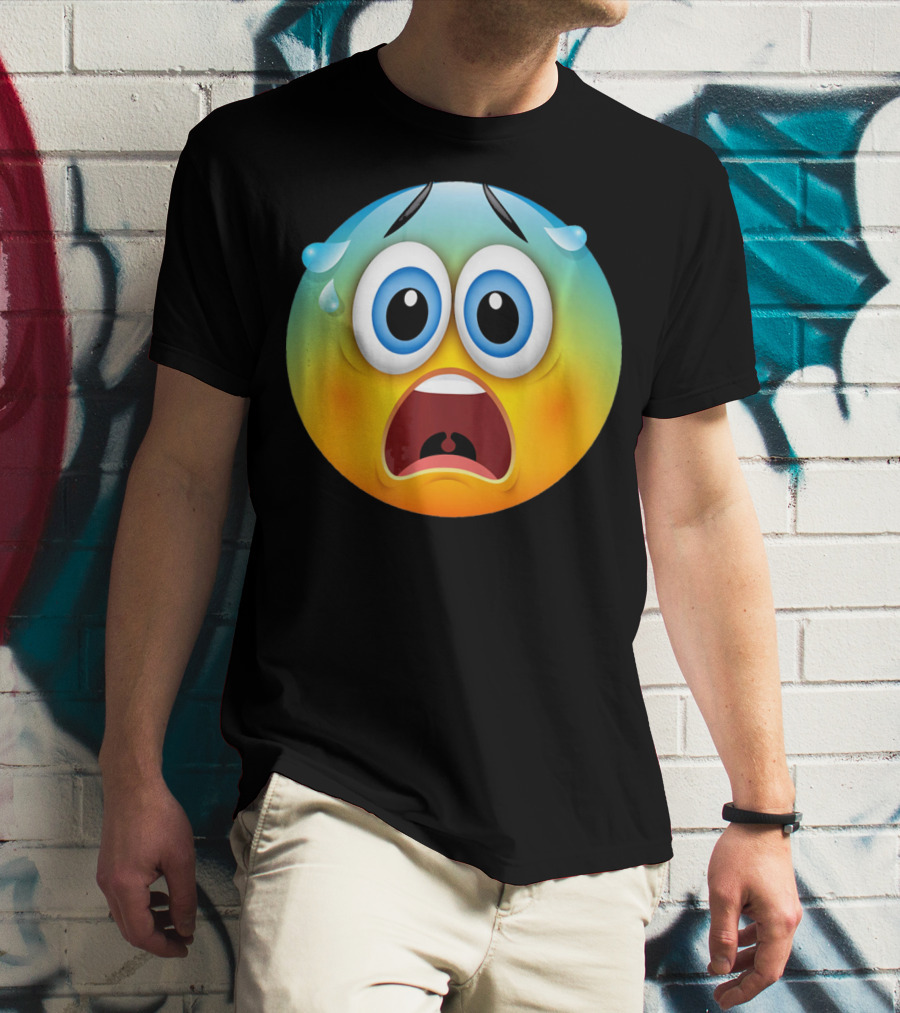 Scared Face Emoji Funny Novelty Sweat Emoji Face T-Shirt