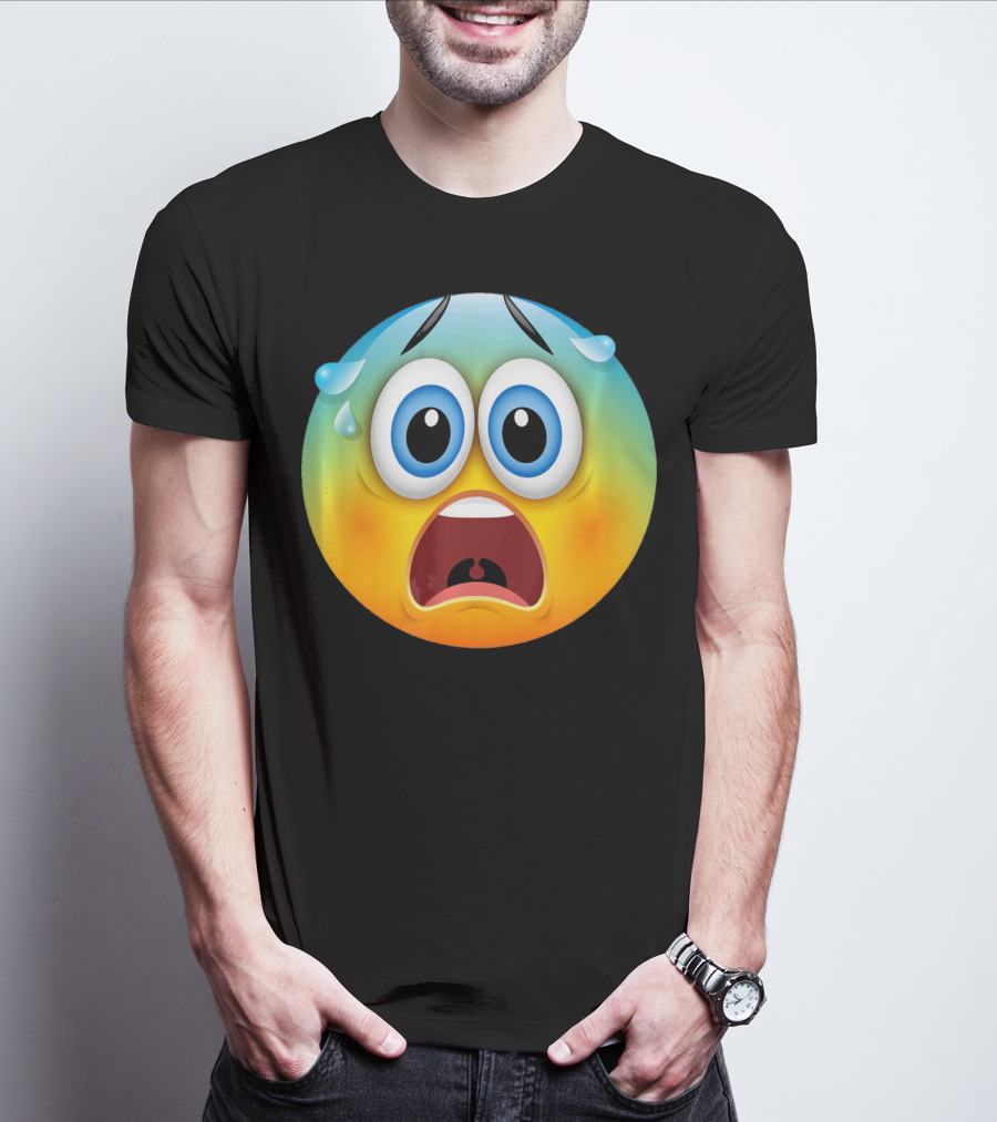 Scared Face Emoji Funny Novelty Sweat Emoji Face T-Shirt