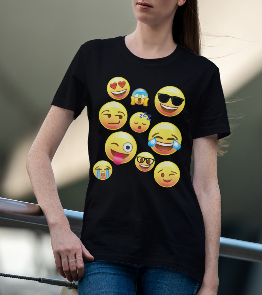 Funny Emoji Faces For Girls Heart Eyes Sleepy Wink Tears Sunglasses Zany T-Shirt