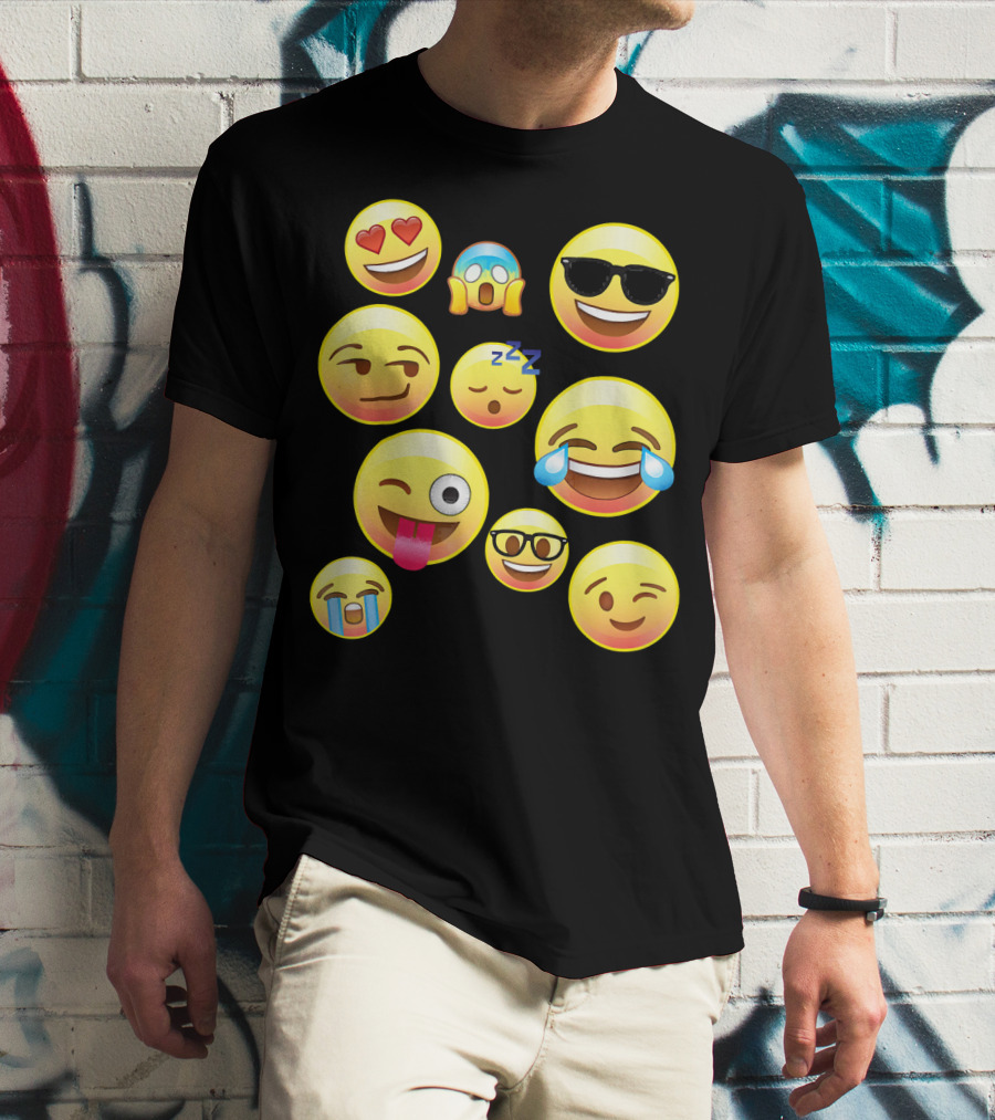 Funny Emoji Faces For Girls Heart Eyes Sleepy Wink Tears Sunglasses Zany T-Shirt