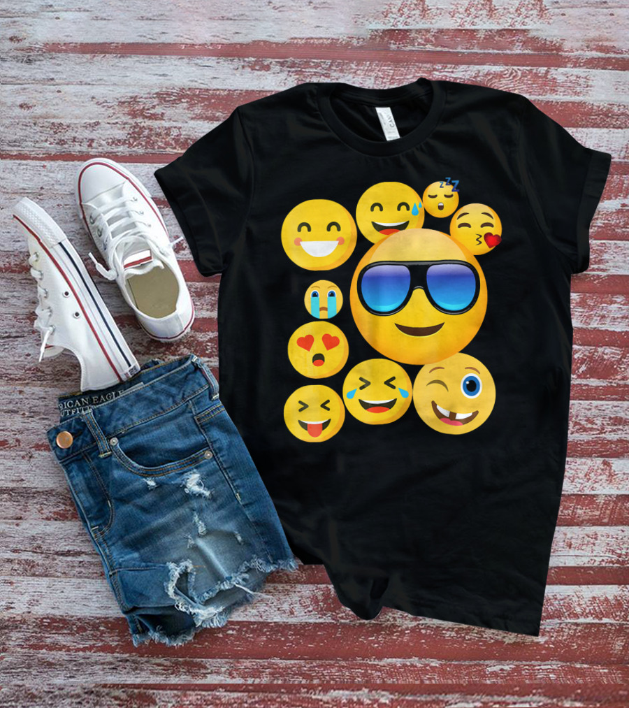 Emoji Wear Cool Smiley Faces With Sunglasses And Cute Emoticon Expressions T-Shirt