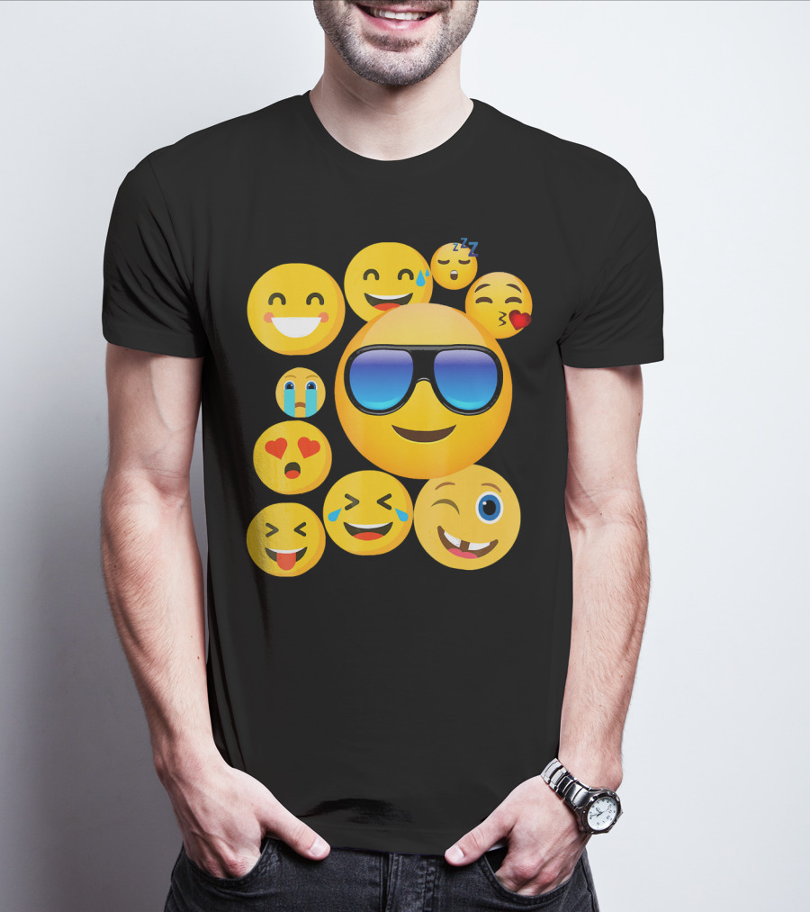 Emoji Wear Cool Smiley Faces With Sunglasses And Cute Emoticon Expressions T-Shirt
