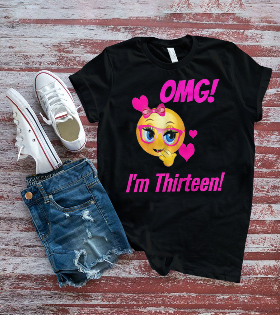 OMG I'm Thirteen Emoji With Glasses And Hearts T-Shirt