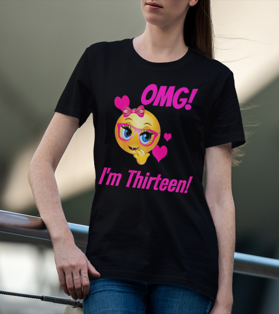 OMG I'm Thirteen Emoji With Glasses And Hearts T-Shirt