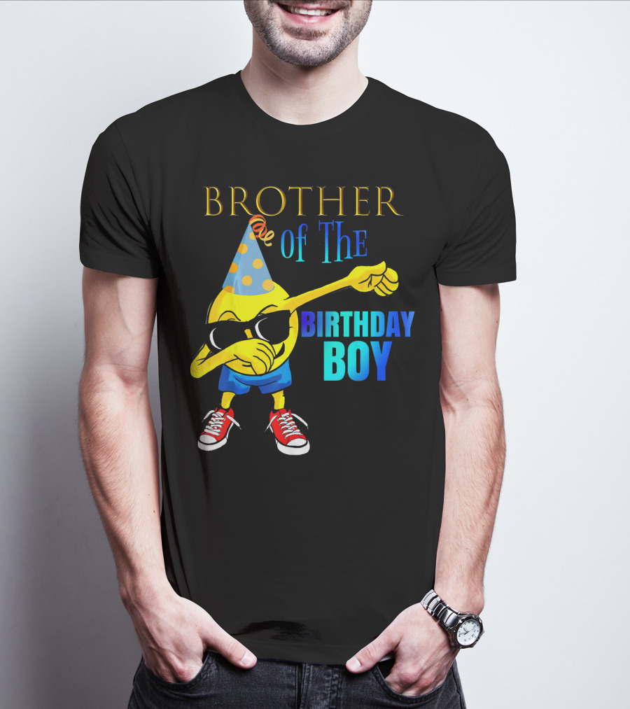 BROTHER Of The Birthday Boy Dabbing Emoji Party Hat Sunglasses Sneakers T-Shirt