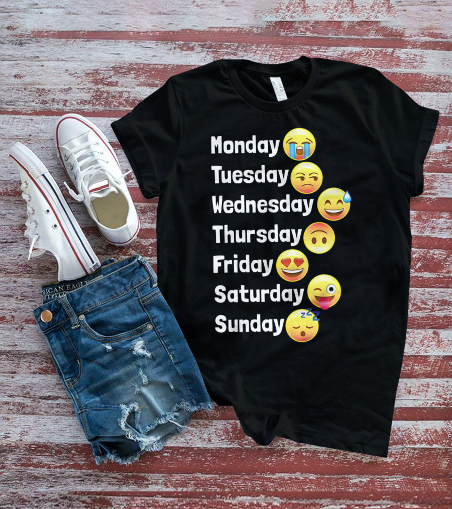 Monday Tuesday Wednesday Thursday Friday Saturday Sunday Emoji Faces T-Shirt