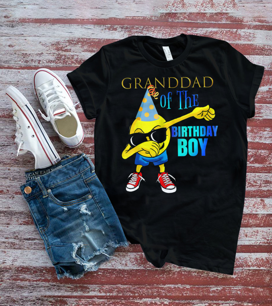 Granddad Of The Birthday Boy Dabbing Emoji Party Hat Sunglasses Celebrations T-Shirt