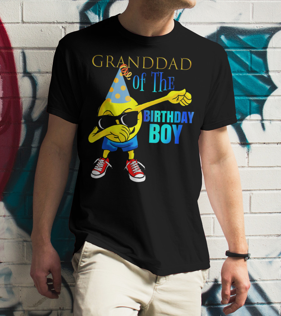 Granddad Of The Birthday Boy Dabbing Emoji Party Hat Sunglasses Celebrations T-Shirt