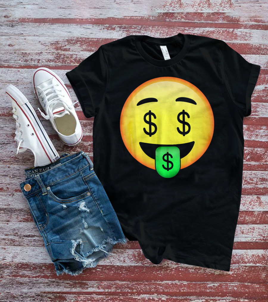 HD Emoji Money Mouth Face Dollar Symbol Eyes Green Tongue T-Shirt