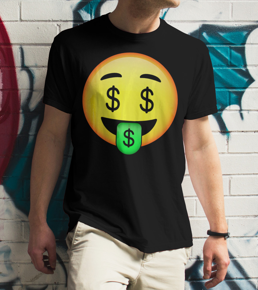 HD Emoji Money Mouth Face Dollar Symbol Eyes Green Tongue T-Shirt