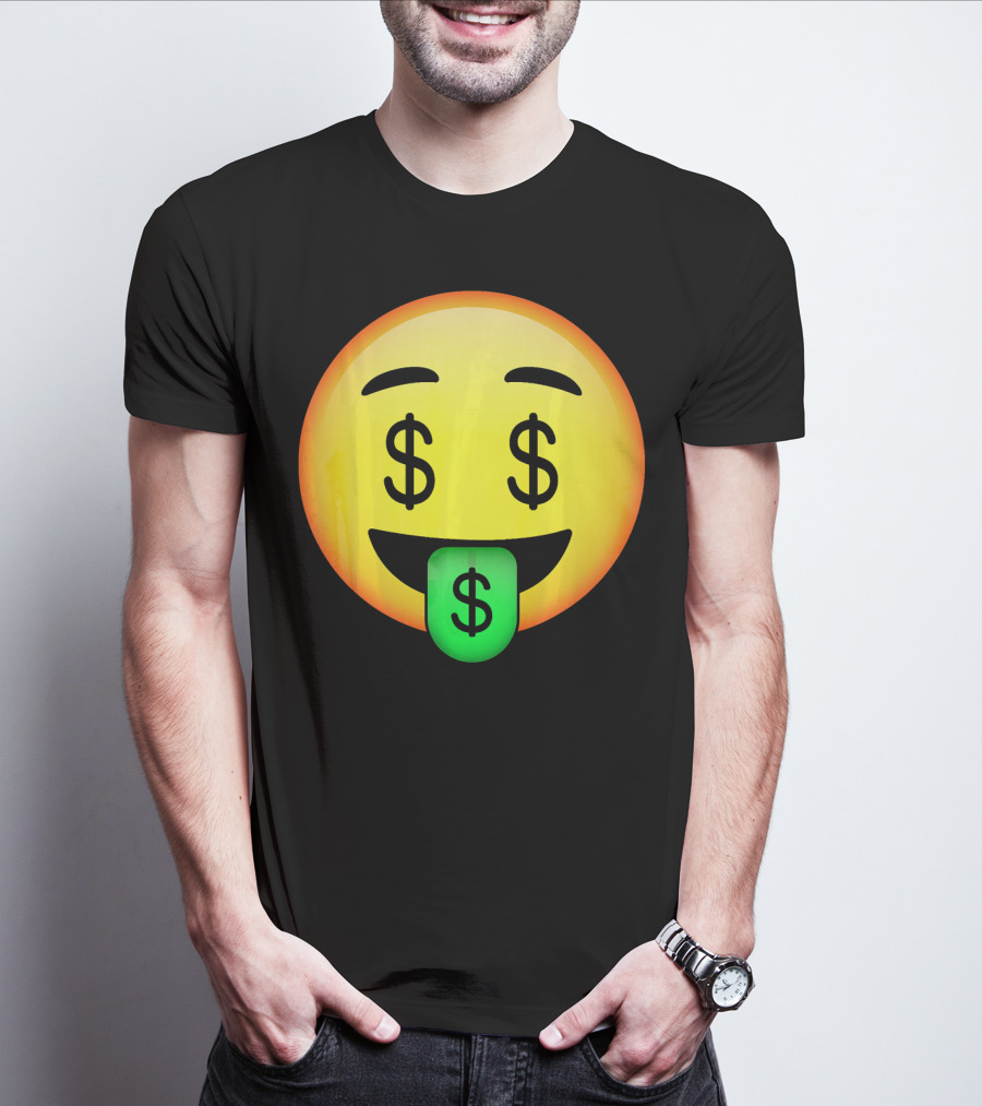 HD Emoji Money Mouth Face Dollar Symbol Eyes Green Tongue T-Shirt