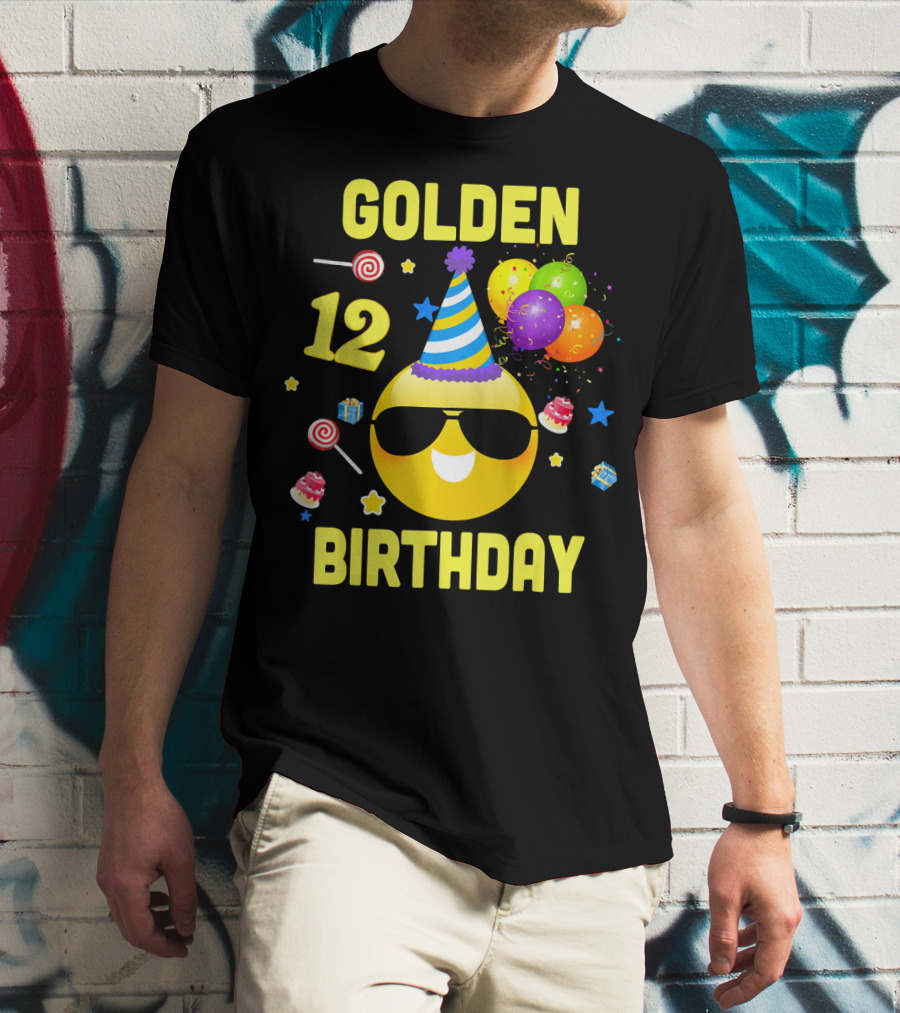 Golden Birthday 12 Emoji Party Hat Sunglasses Balloons Confetti T-Shirt