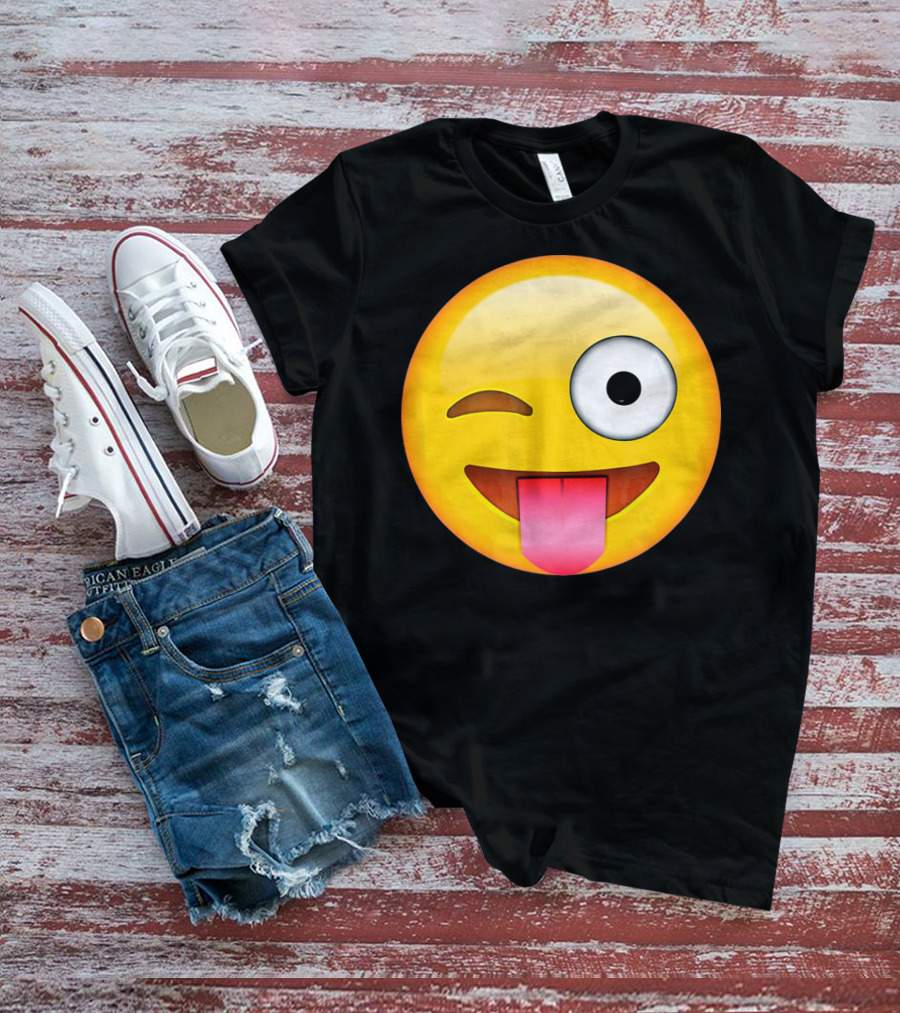 Face Emoticon Tongue Out Emoji Wink T-Shirt