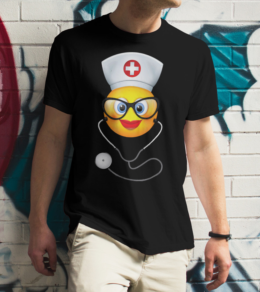 Nurse Halloween Funny Emoji Glasses Stethoscope T-Shirt