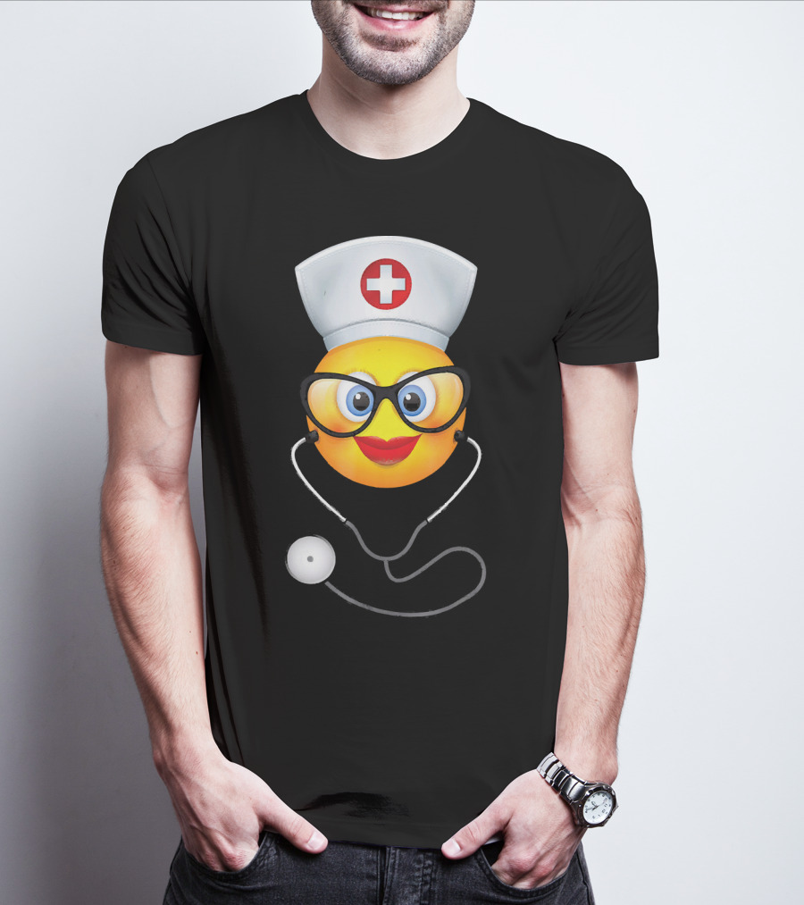 Nurse Halloween Funny Emoji Glasses Stethoscope T-Shirt