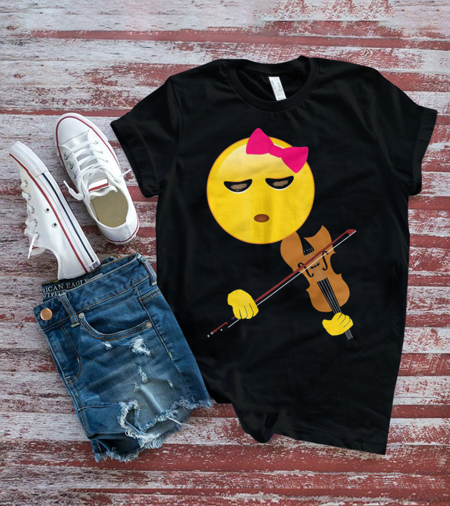 Girl Emoji Violin With Pink Bow T-Shirt