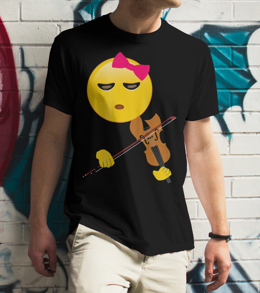 Girl Emoji Violin With Pink Bow T-Shirt