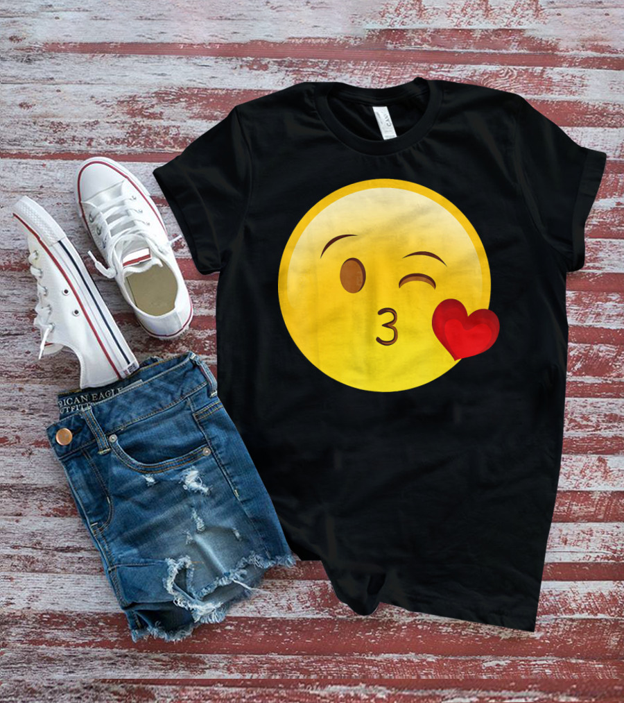 Emoji Throwing A Kiss Puckered Lips Blow Winking Face With Heart T-Shirt