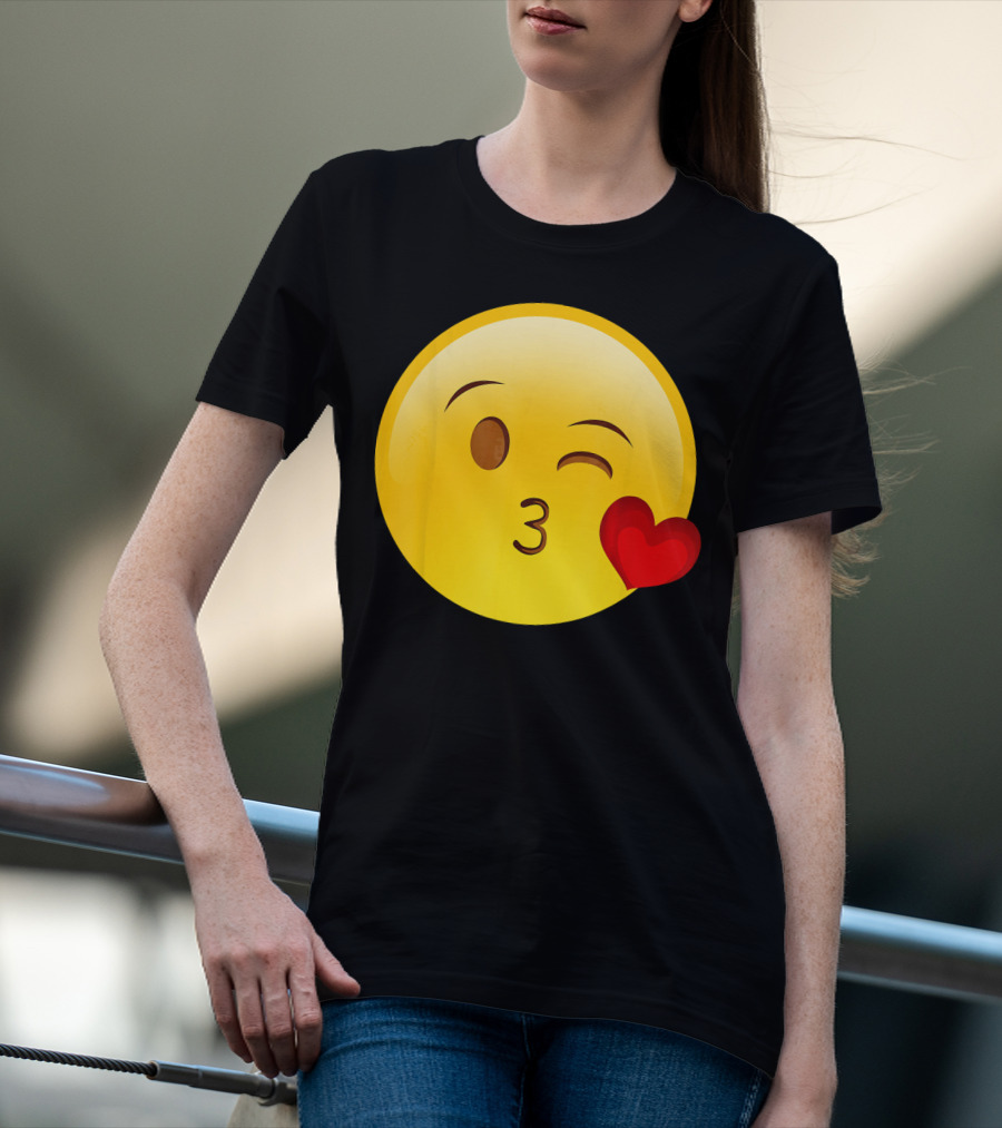 Emoji Throwing A Kiss Puckered Lips Blow Winking Face With Heart T-Shirt