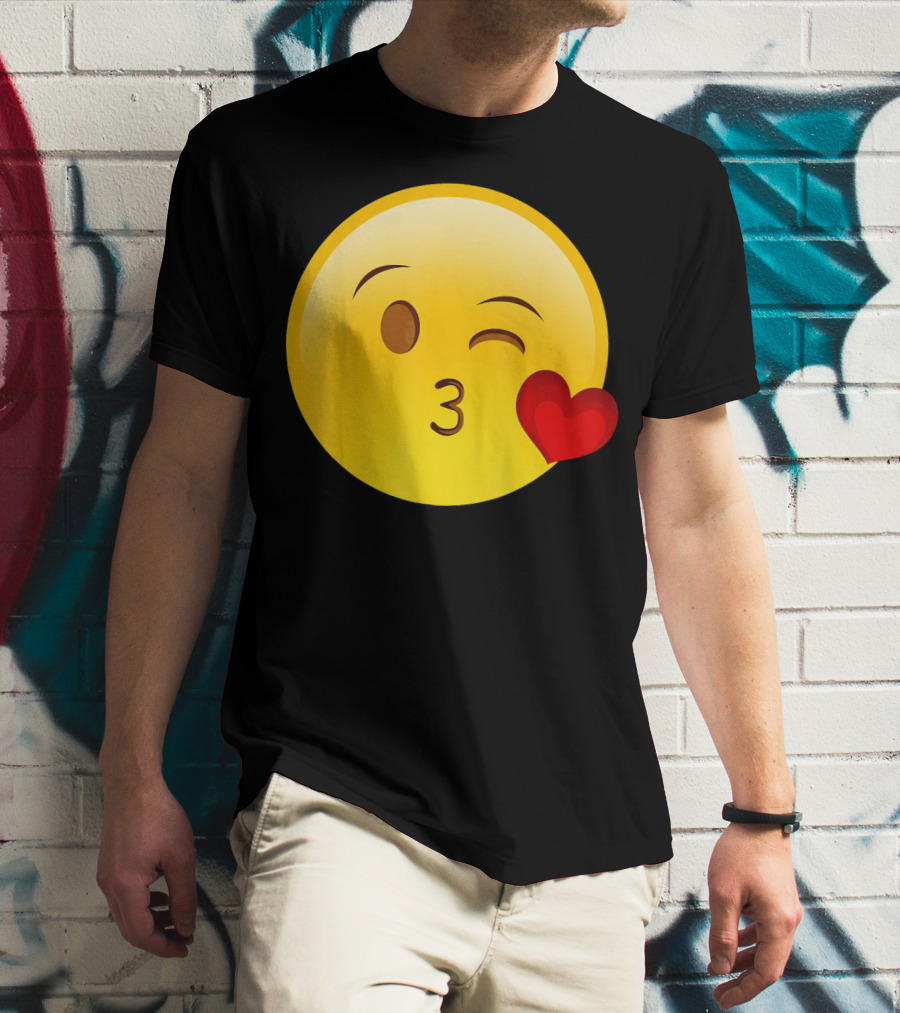 Emoji Throwing A Kiss Puckered Lips Blow Winking Face With Heart T-Shirt