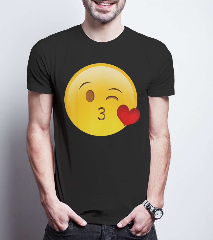 Emoji Throwing A Kiss Puckered Lips Blow Winking Face With Heart T-Shirt
