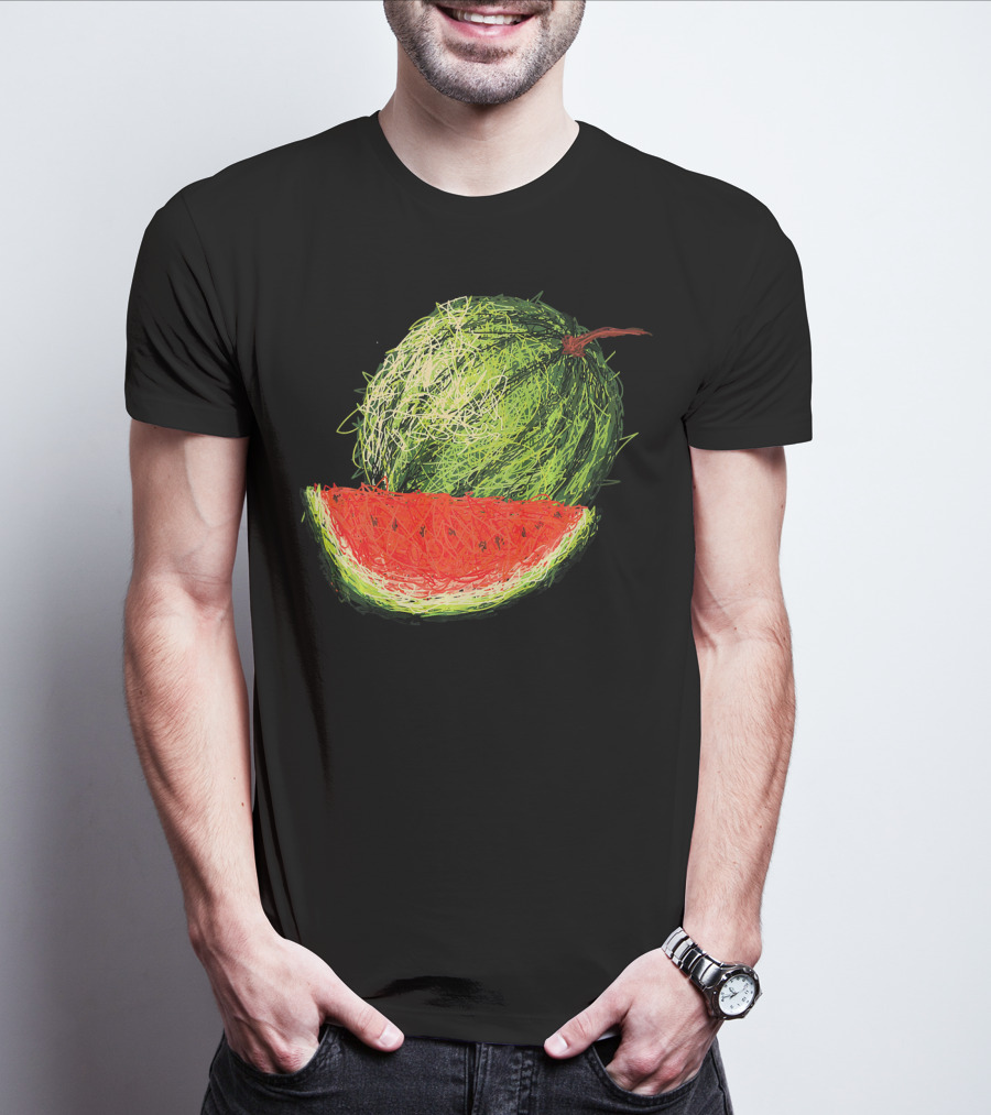 Huge Watermelon Fruit Sketch T-Shirt