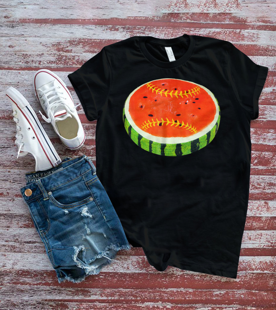 Watermelon Softball Fruit Stitch Play T-Shirt