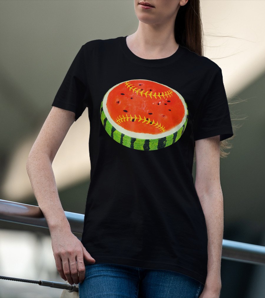 Watermelon Softball Fruit Stitch Play T-Shirt