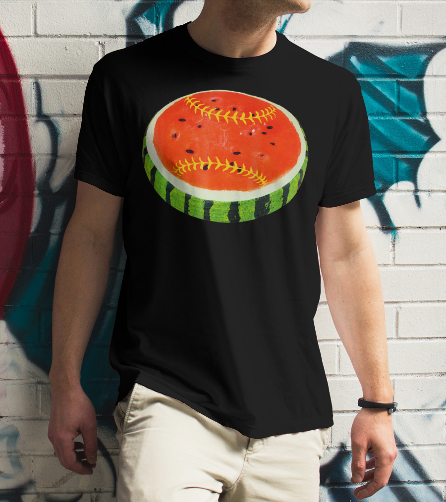 Watermelon Softball Fruit Stitch Play T-Shirt