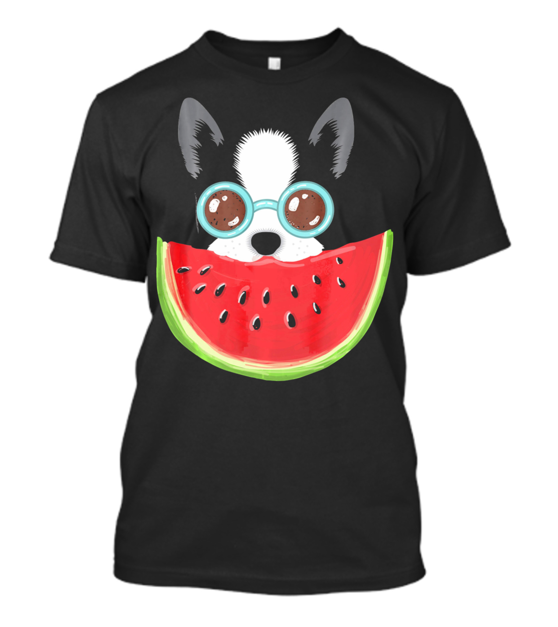 Watermelon Love Funny Boston Terrier With Sunglasses T-Shirt
