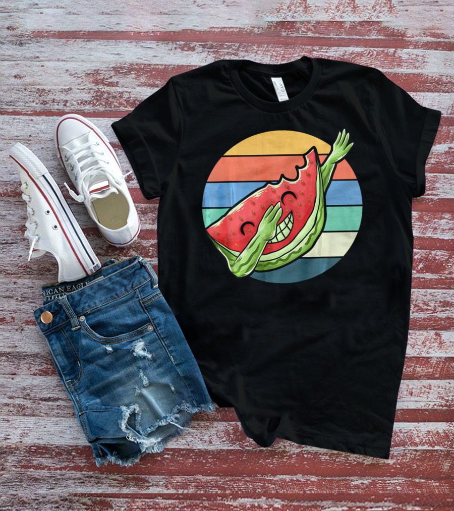Retro Vintage Dabbing Watermelon Aloha Stripes T-Shirt