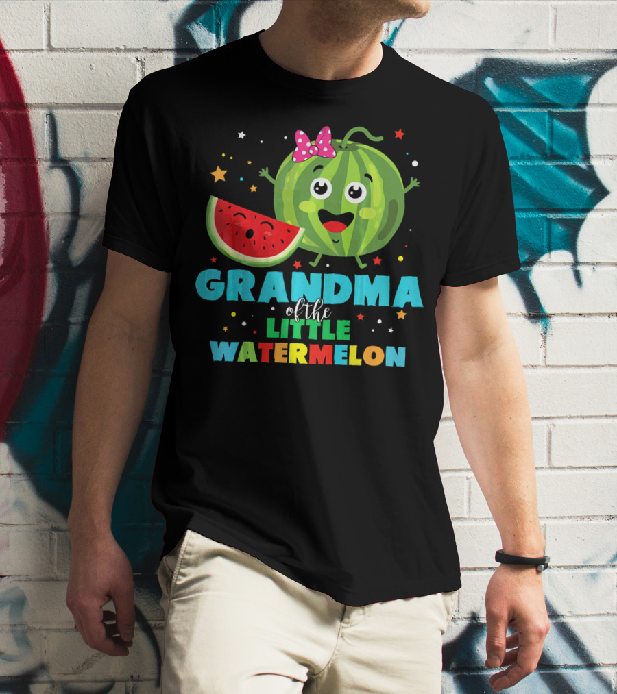 Grandma Of The Little Watermelon With Cute Cartoon Watermelon And Stars T-Shirt