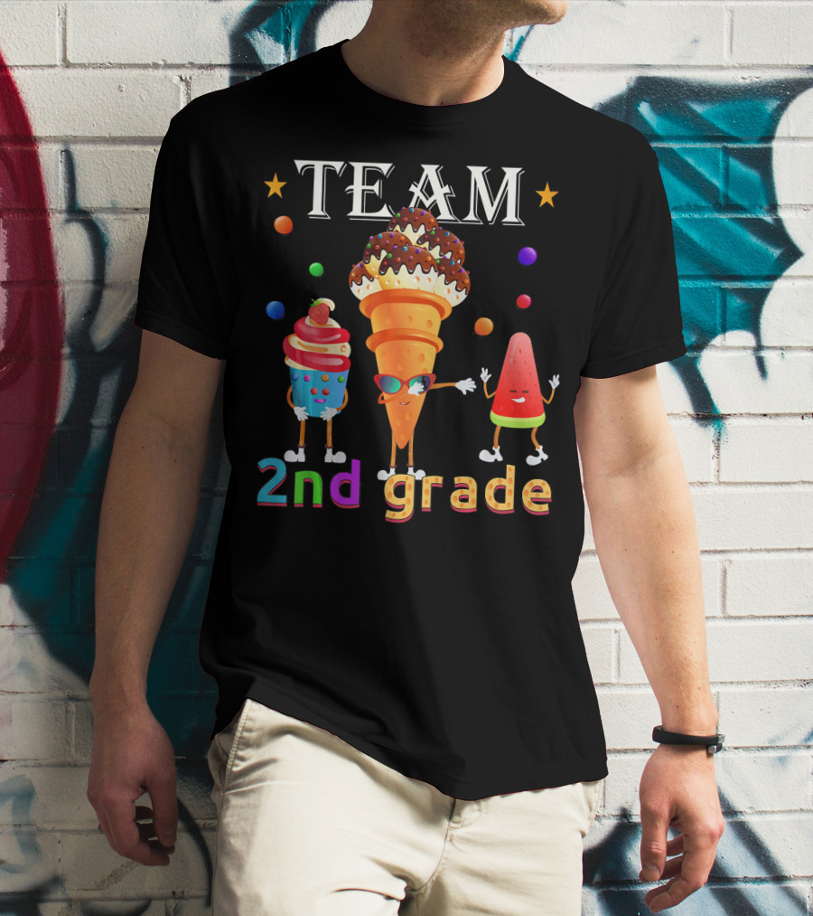 Team 2nd Grade Ice Cream Cone And Watermelon Characters T-Shirt