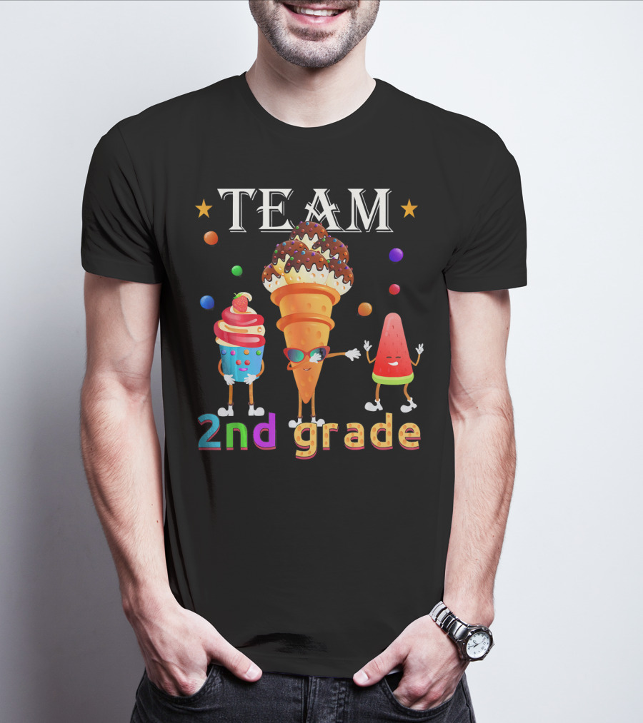 Team 2nd Grade Ice Cream Cone And Watermelon Characters T-Shirt