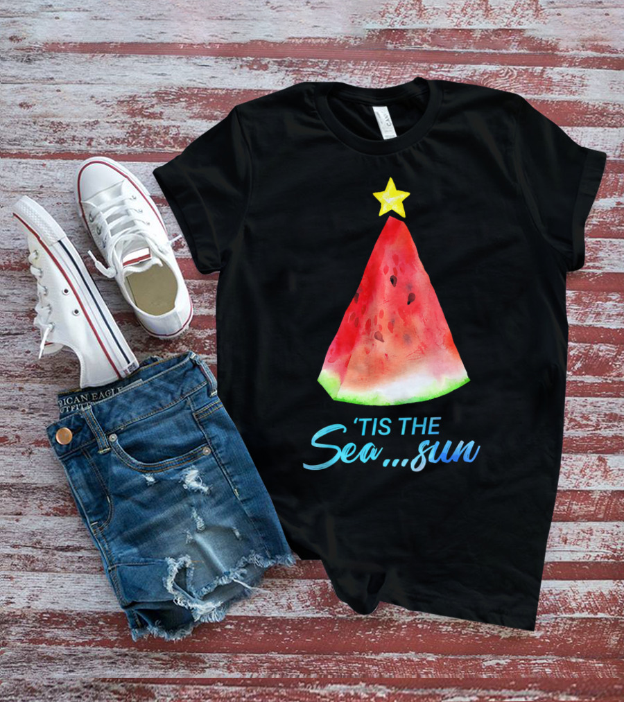 'Tis The Sea Sun Watermelon Christmas Tree T-Shirt