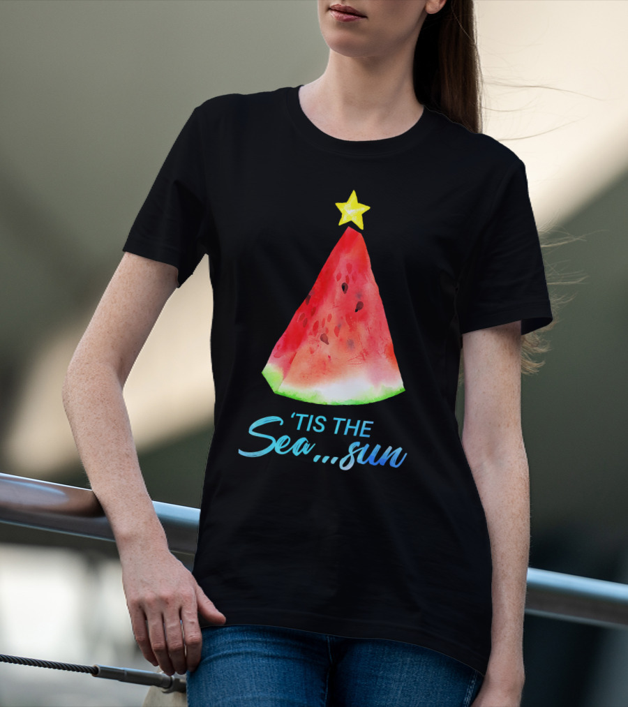 'Tis The Sea Sun Watermelon Christmas Tree T-Shirt