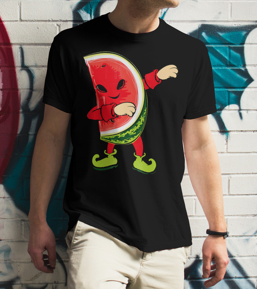 Funny Dabbing Watermelon Dab Character With Green Shoes T-Shirt
