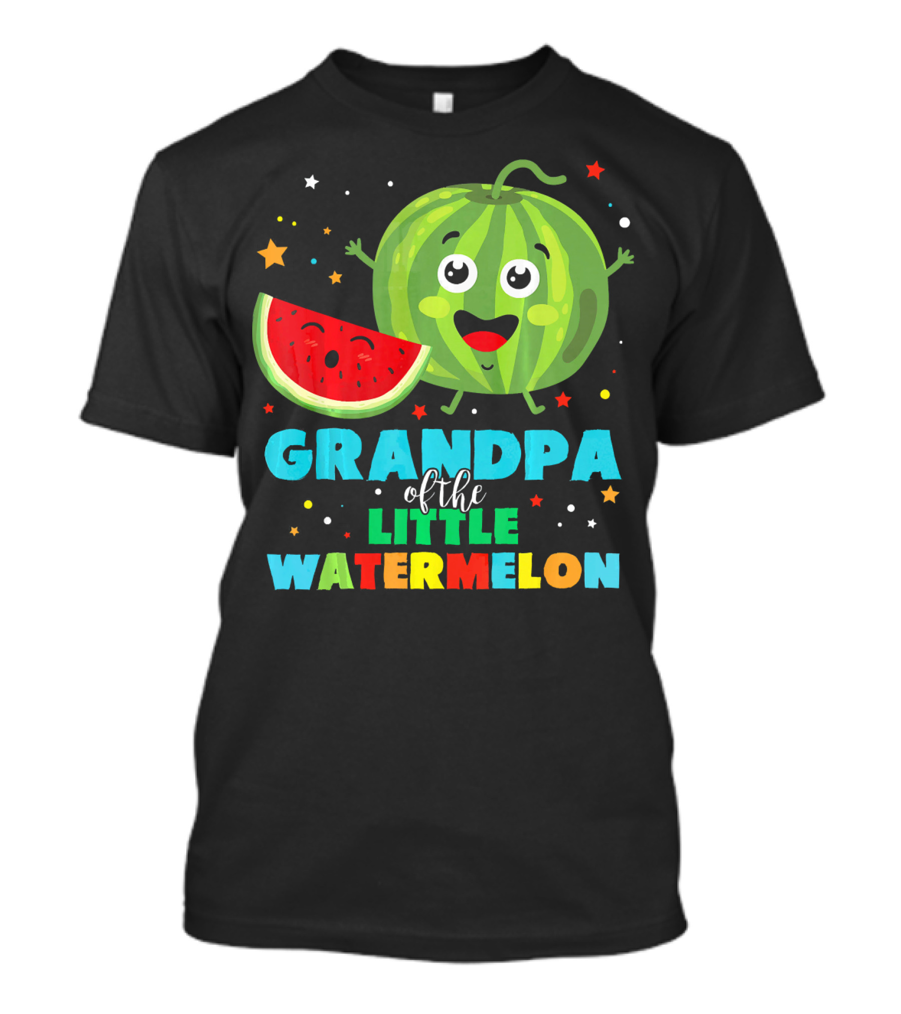 Grandpa Of The Little Watermelon With Happy Cartoon Fruit And Colorful Stars T-Shirt
