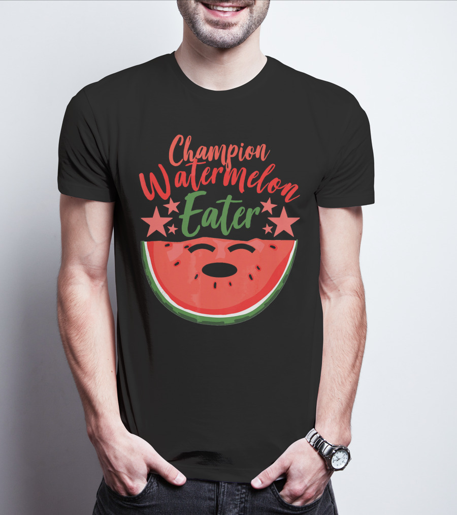 Champion Watermelon Eater 레드와 녹색 별 수박 T-Shirt