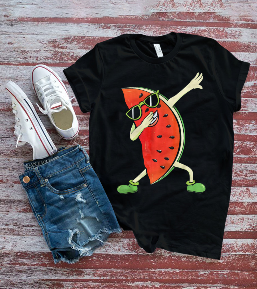 Dabbing Watermelon Slice Kawaii Melon Summer With Sunglasses T-Shirt