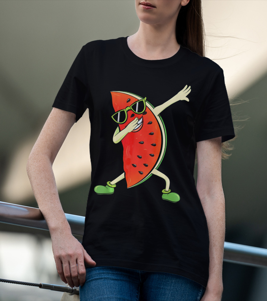 Dabbing Watermelon Slice Kawaii Melon Summer With Sunglasses T-Shirt