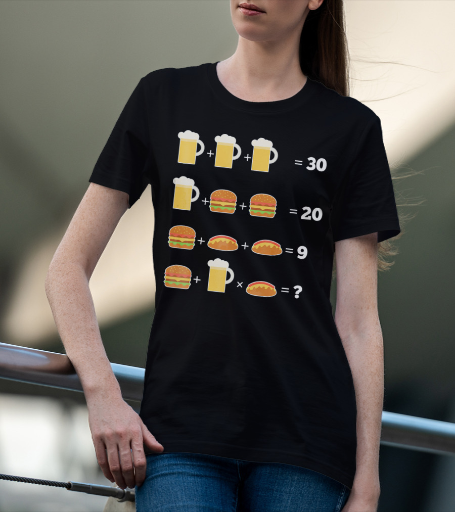Beer And Hamburger Hot Dog Math Puzzle Equation T-Shirt