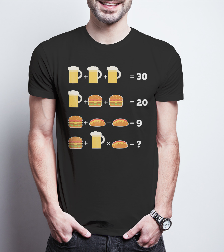 Beer And Hamburger Hot Dog Math Puzzle Equation T-Shirt
