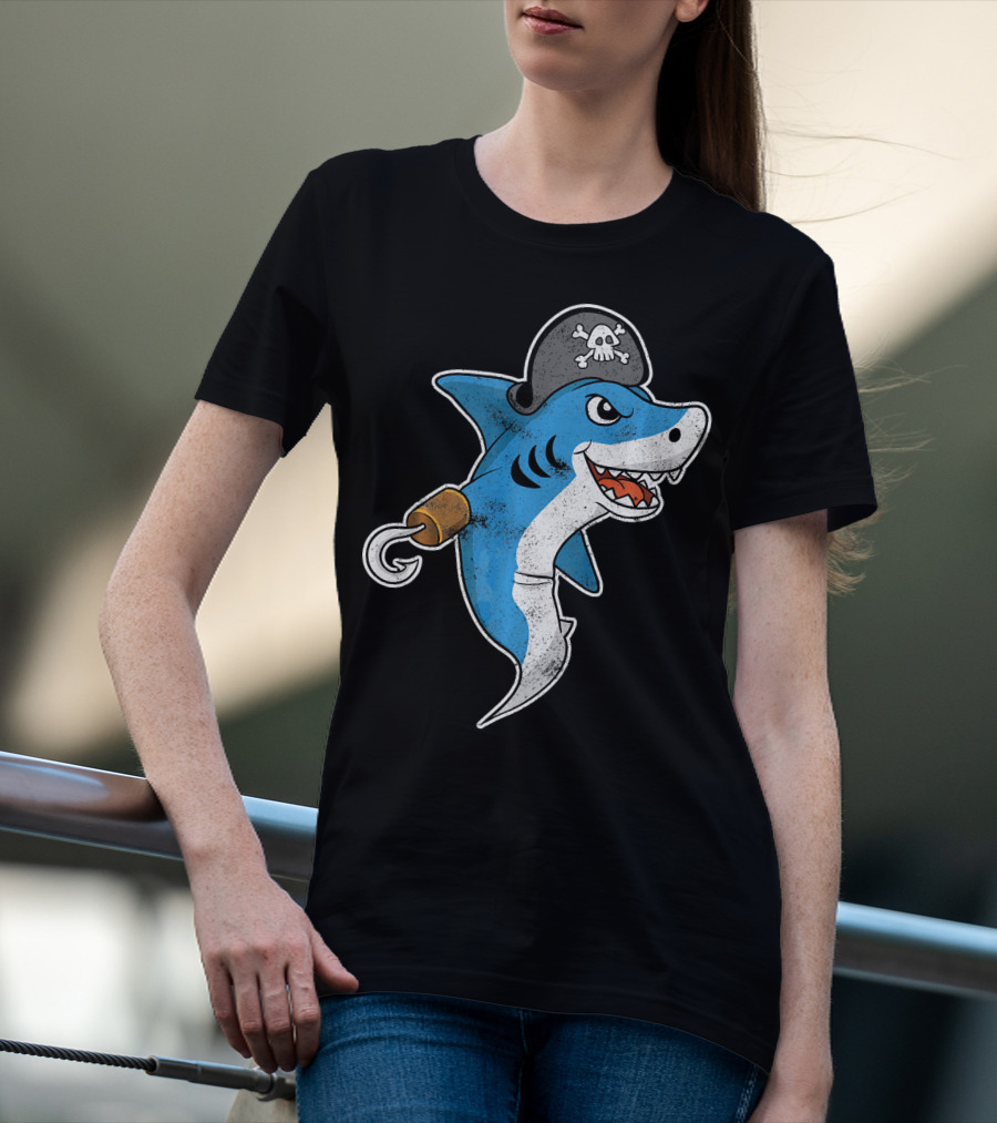 Pirate Shark With Hook And Pirate Hat T-Shirt
