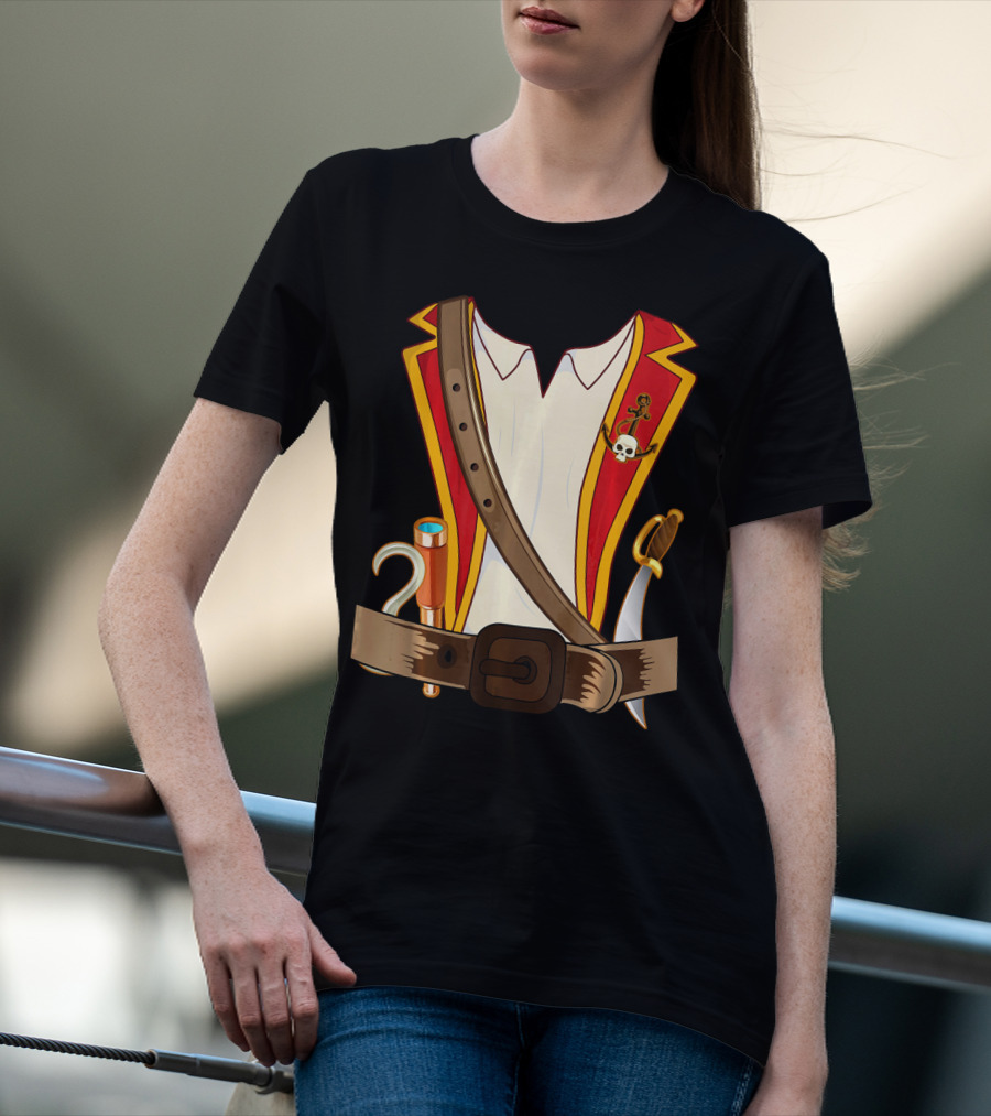 Funny Pirate Halloween Costume With Sword And Telescope T-Shirt