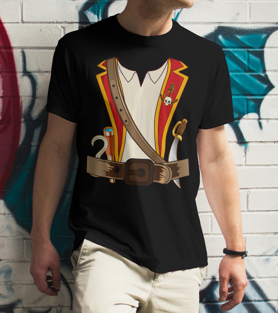 Funny Pirate Halloween Costume With Sword And Telescope T-Shirt