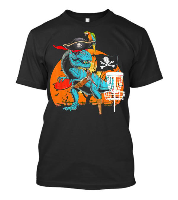 Jolly Roger Pirate Dinosaur Disc Golf Adventure T-Shirt