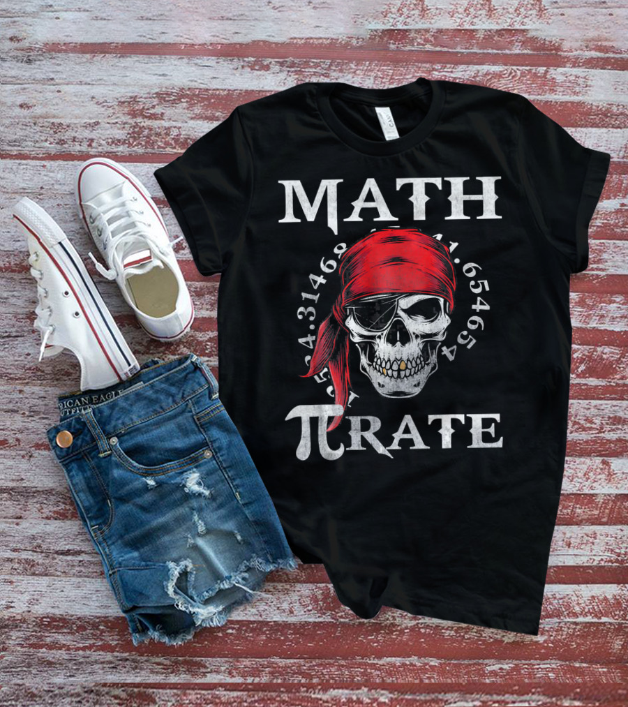 Math Pi-rate Skull With Red Bandana And Numbers T-Shirt