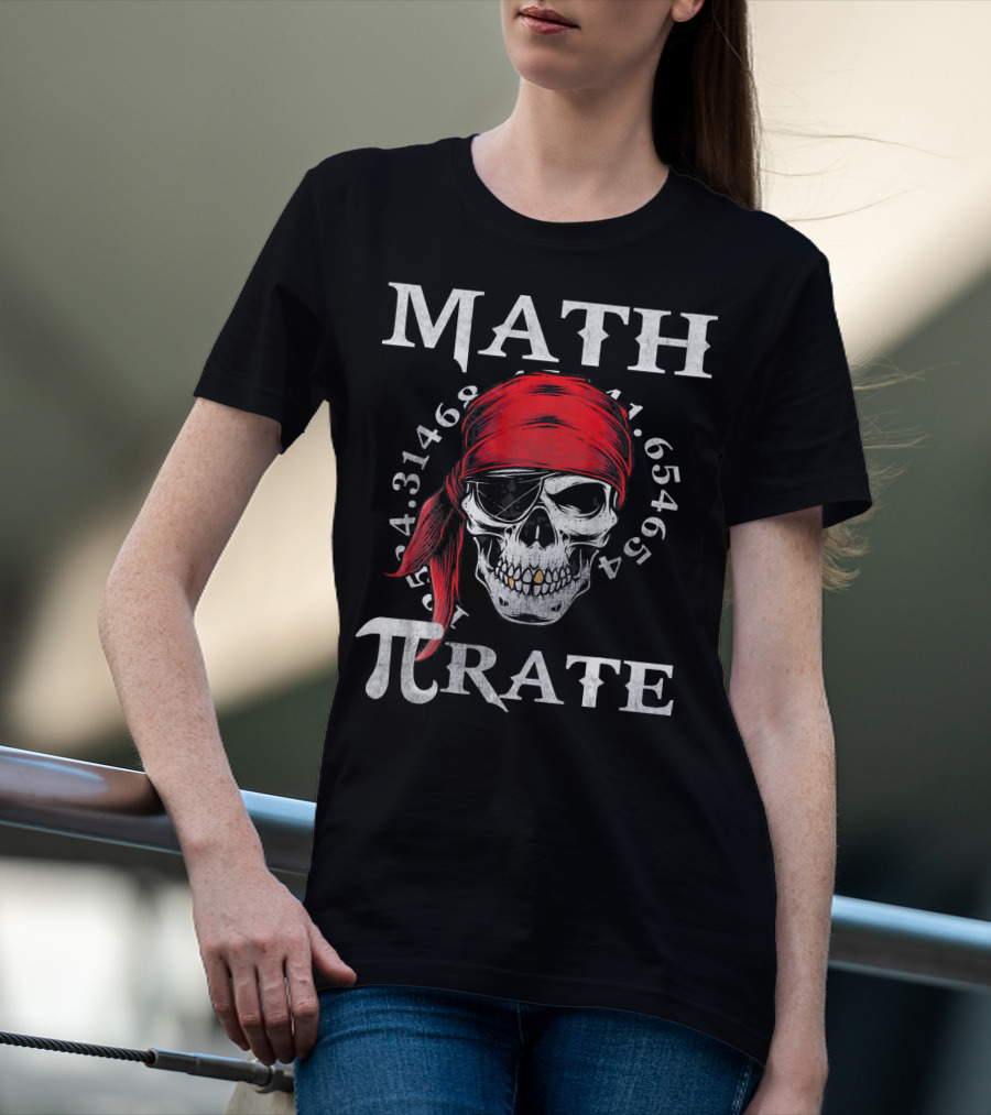 Math Pi-rate Skull With Red Bandana And Numbers T-Shirt